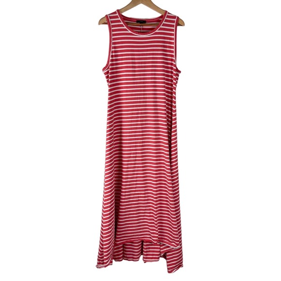J. Crew Dress Womens Large Coral White Striped High Low Maxi Sleeveless AO477 - Picture 1 of 11